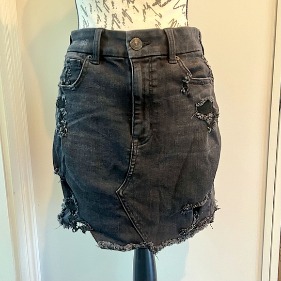 American Eagle Outfitters Distressed Black Denim Skirt - Picture 15 of 16